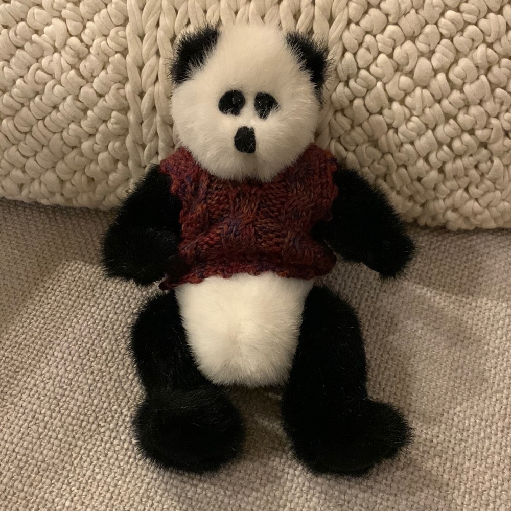 TY Stuffed Panda Bear Wearing Hand Knit Sweater NWOT